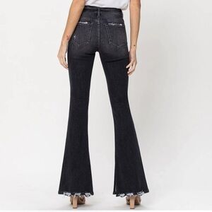 Flying monkey Black 5 Button Up Jeans Split hem 32 Mid Rise Flare